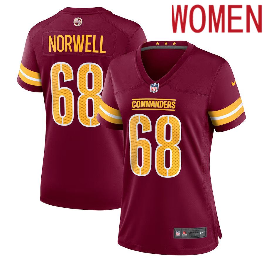 Women Washington Commanders 68 Andrew Norwell Nike Burgundy Player Game NFL Jersey